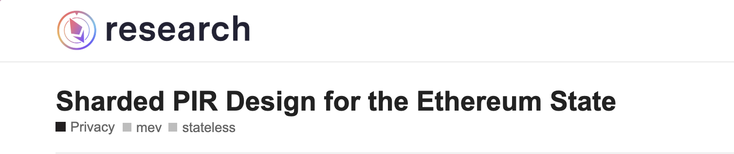 Sharded PIR Design for the Ethereum State